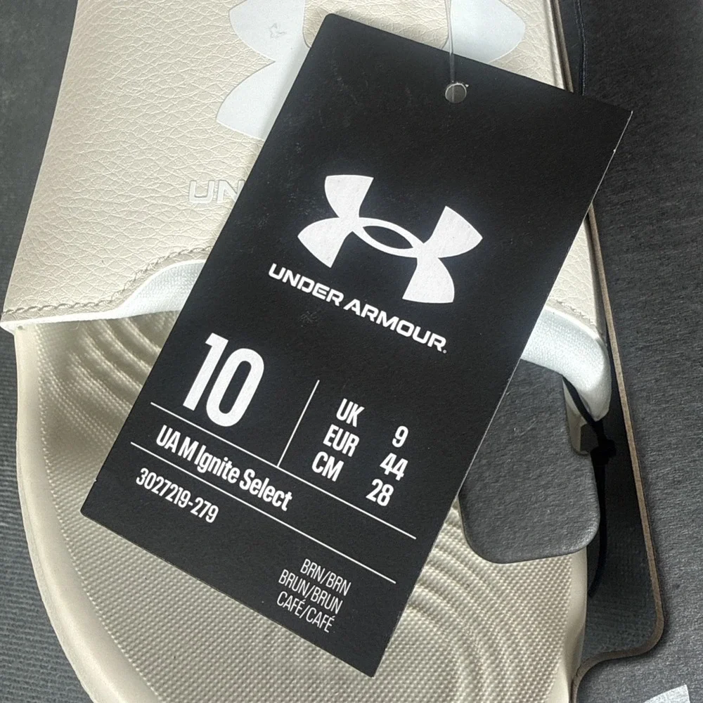 Under Armour Ignite Select Slides Men's Size 10 Sand Beige Comfort Sandals NWT